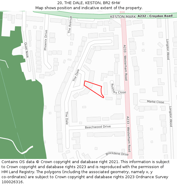 20, THE DALE, KESTON, BR2 6HW: Location map and indicative extent of plot