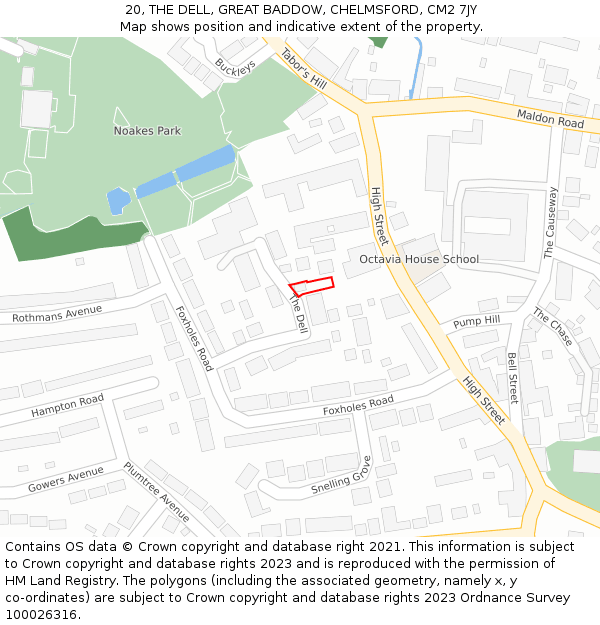 20, THE DELL, GREAT BADDOW, CHELMSFORD, CM2 7JY: Location map and indicative extent of plot