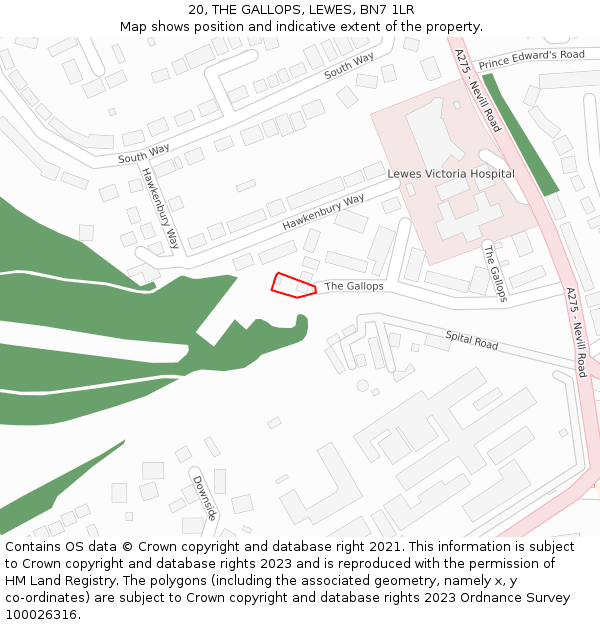 20, THE GALLOPS, LEWES, BN7 1LR: Location map and indicative extent of plot