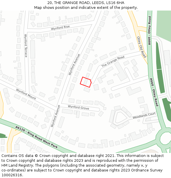20, THE GRANGE ROAD, LEEDS, LS16 6HA: Location map and indicative extent of plot