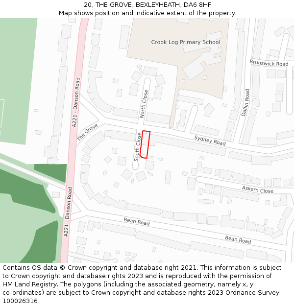 20, THE GROVE, BEXLEYHEATH, DA6 8HF: Location map and indicative extent of plot
