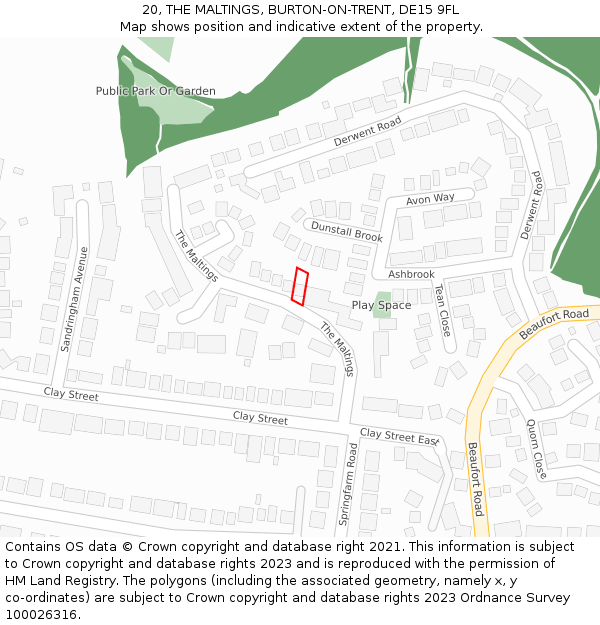 20, THE MALTINGS, BURTON-ON-TRENT, DE15 9FL: Location map and indicative extent of plot