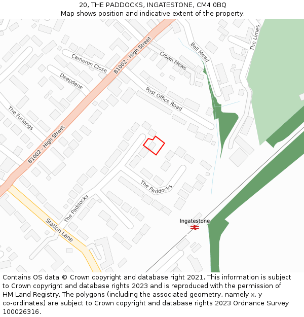 20, THE PADDOCKS, INGATESTONE, CM4 0BQ: Location map and indicative extent of plot