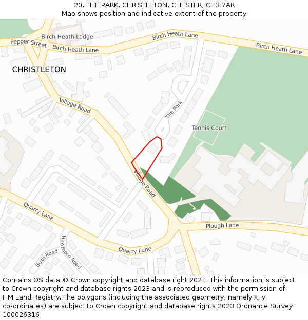 20, THE PARK, CHRISTLETON, CHESTER, CH3 7AR: Location map and indicative extent of plot
