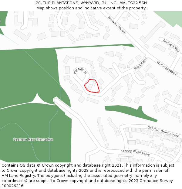 20, THE PLANTATIONS, WYNYARD, BILLINGHAM, TS22 5SN: Location map and indicative extent of plot