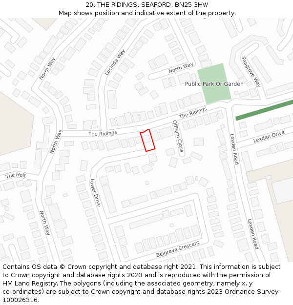20, THE RIDINGS, SEAFORD, BN25 3HW: Location map and indicative extent of plot