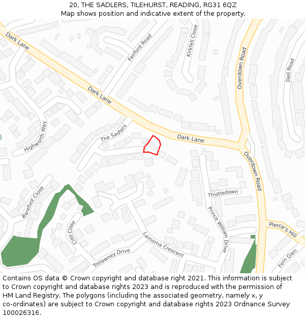 20, THE SADLERS, TILEHURST, READING, RG31 6QZ: Location map and indicative extent of plot