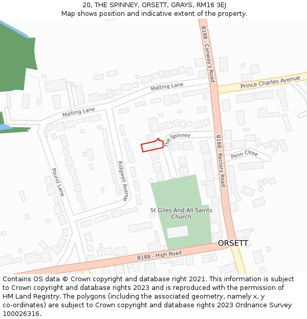 20, THE SPINNEY, ORSETT, GRAYS, RM16 3EJ: Location map and indicative extent of plot
