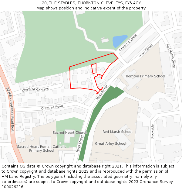 20, THE STABLES, THORNTON-CLEVELEYS, FY5 4GY: Location map and indicative extent of plot