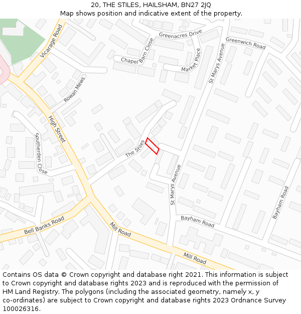 20, THE STILES, HAILSHAM, BN27 2JQ: Location map and indicative extent of plot