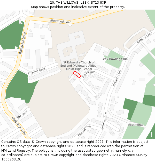 20, THE WILLOWS, LEEK, ST13 8XF: Location map and indicative extent of plot