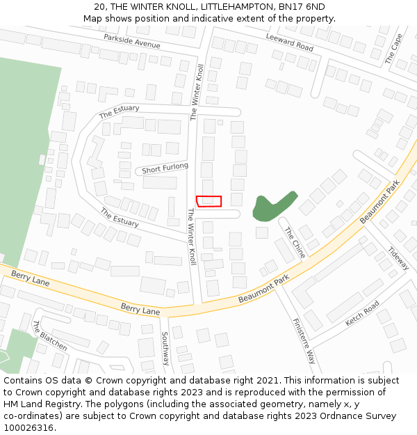 20, THE WINTER KNOLL, LITTLEHAMPTON, BN17 6ND: Location map and indicative extent of plot
