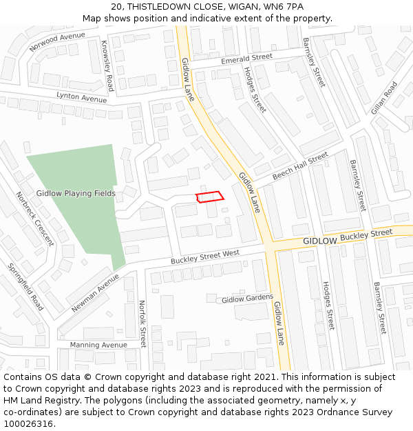20, THISTLEDOWN CLOSE, WIGAN, WN6 7PA: Location map and indicative extent of plot