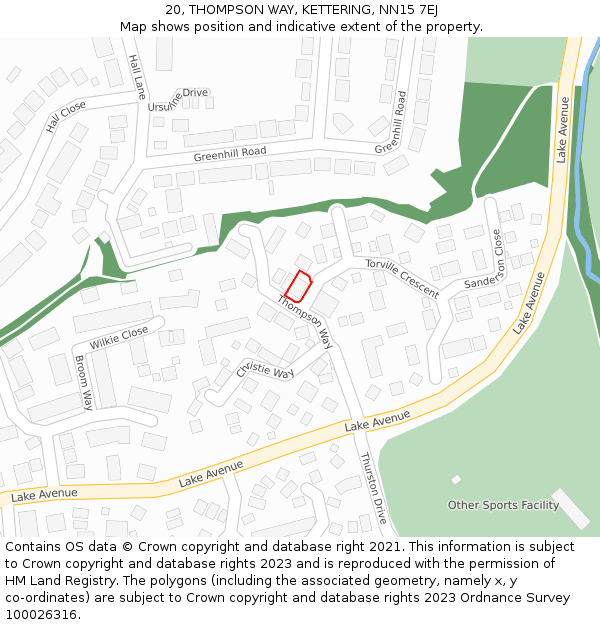 20, THOMPSON WAY, KETTERING, NN15 7EJ: Location map and indicative extent of plot
