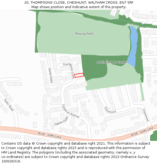 20, THOMPSONS CLOSE, CHESHUNT, WALTHAM CROSS, EN7 5RF: Location map and indicative extent of plot