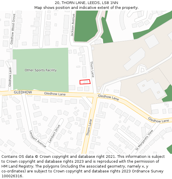 20, THORN LANE, LEEDS, LS8 1NN: Location map and indicative extent of plot