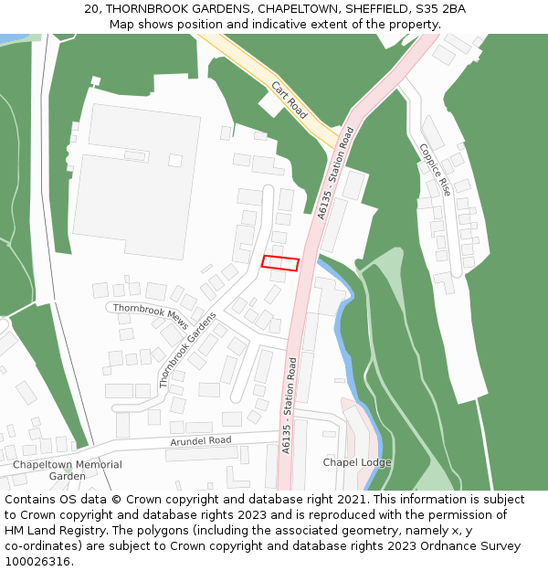 20, THORNBROOK GARDENS, CHAPELTOWN, SHEFFIELD, S35 2BA: Location map and indicative extent of plot
