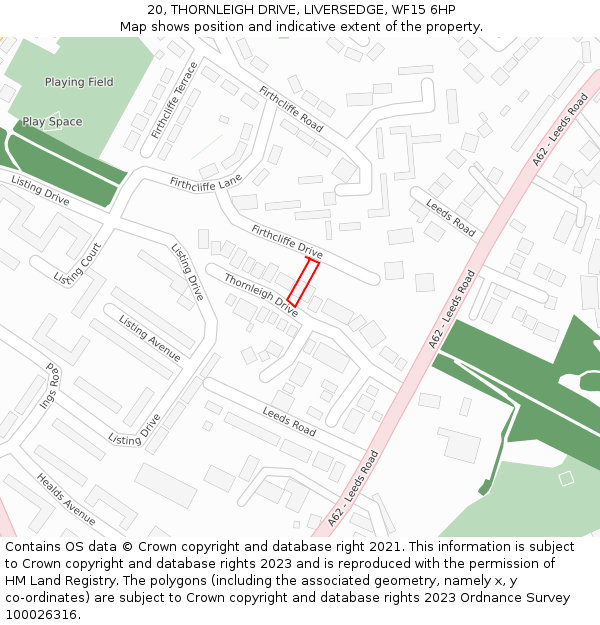 20, THORNLEIGH DRIVE, LIVERSEDGE, WF15 6HP: Location map and indicative extent of plot