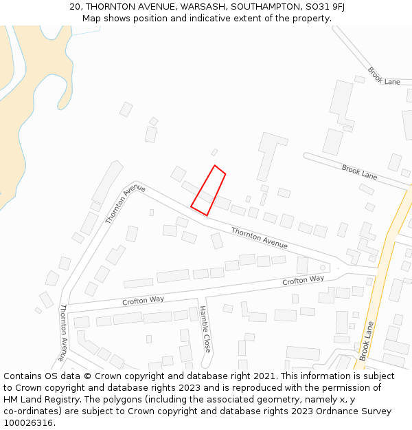 20, THORNTON AVENUE, WARSASH, SOUTHAMPTON, SO31 9FJ: Location map and indicative extent of plot