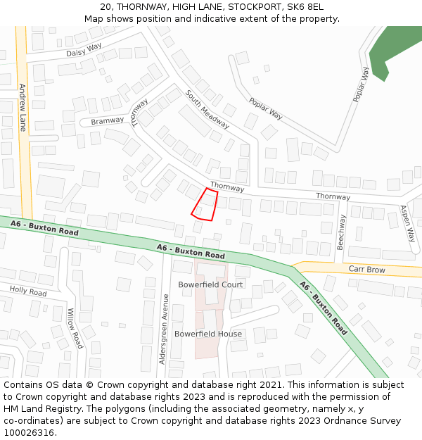 20, THORNWAY, HIGH LANE, STOCKPORT, SK6 8EL: Location map and indicative extent of plot