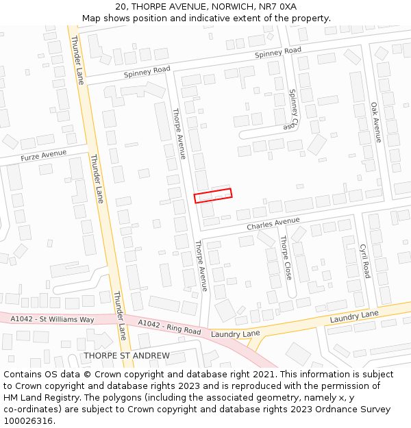 20, THORPE AVENUE, NORWICH, NR7 0XA: Location map and indicative extent of plot
