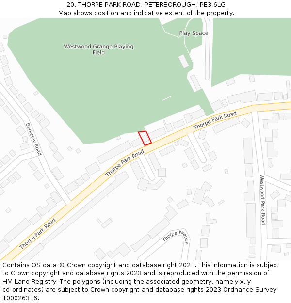 20, THORPE PARK ROAD, PETERBOROUGH, PE3 6LG: Location map and indicative extent of plot
