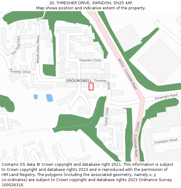 20, THRESHER DRIVE, SWINDON, SN25 4AF: Location map and indicative extent of plot