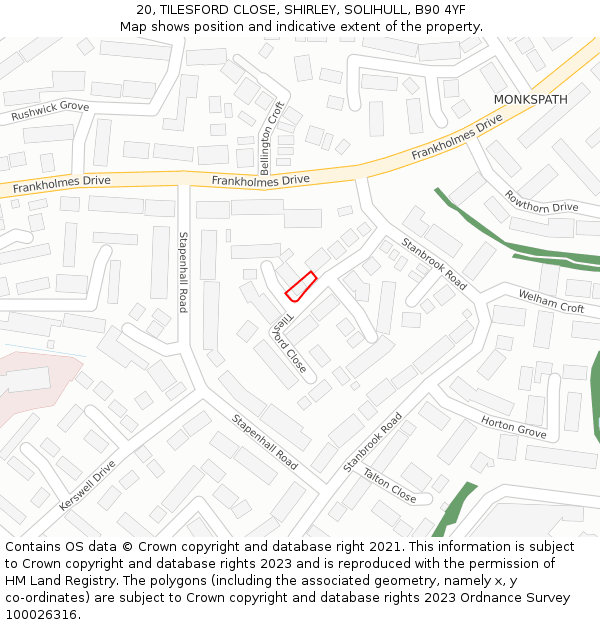 20, TILESFORD CLOSE, SHIRLEY, SOLIHULL, B90 4YF: Location map and indicative extent of plot