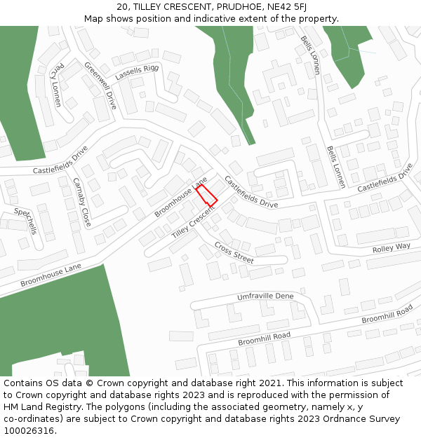 20, TILLEY CRESCENT, PRUDHOE, NE42 5FJ: Location map and indicative extent of plot