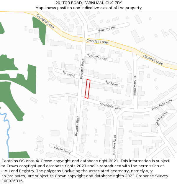 20, TOR ROAD, FARNHAM, GU9 7BY: Location map and indicative extent of plot