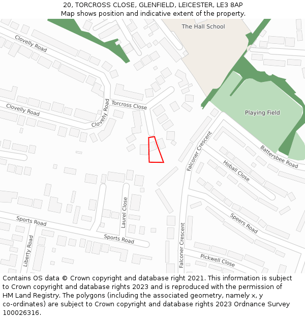 20, TORCROSS CLOSE, GLENFIELD, LEICESTER, LE3 8AP: Location map and indicative extent of plot