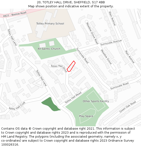 20, TOTLEY HALL DRIVE, SHEFFIELD, S17 4BB: Location map and indicative extent of plot
