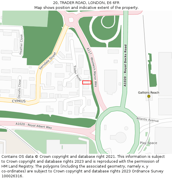 20, TRADER ROAD, LONDON, E6 6FR: Location map and indicative extent of plot