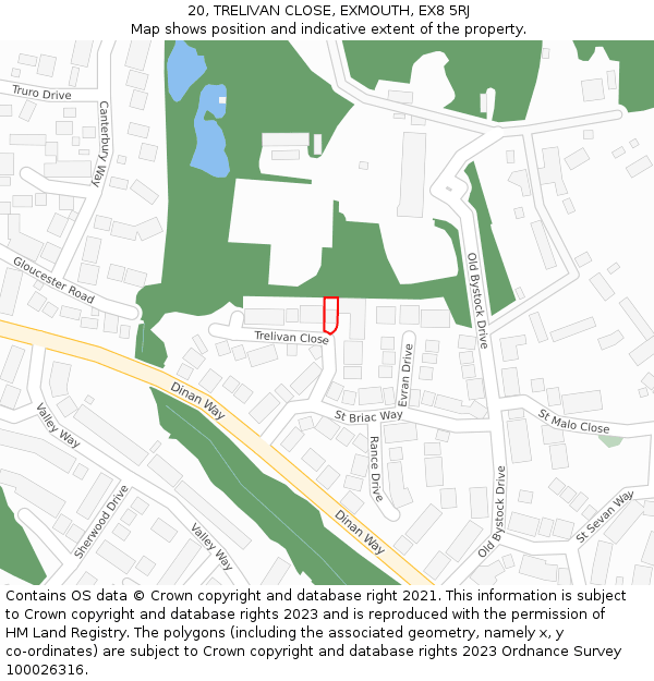 20, TRELIVAN CLOSE, EXMOUTH, EX8 5RJ: Location map and indicative extent of plot