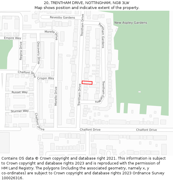 20, TRENTHAM DRIVE, NOTTINGHAM, NG8 3LW: Location map and indicative extent of plot