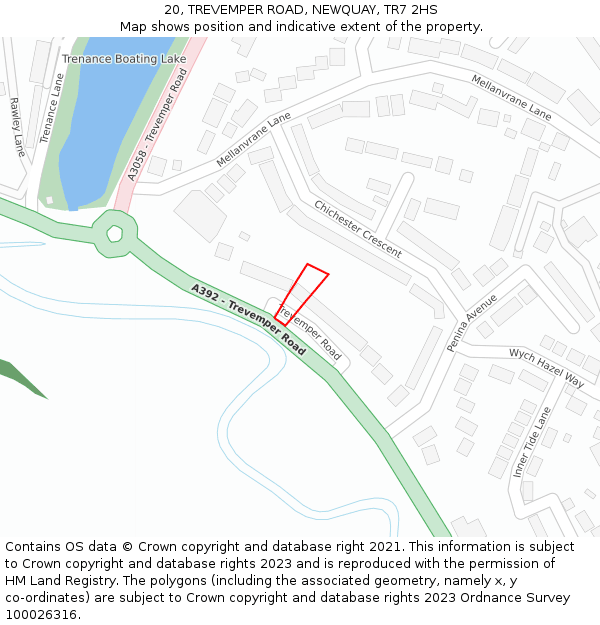 20, TREVEMPER ROAD, NEWQUAY, TR7 2HS: Location map and indicative extent of plot
