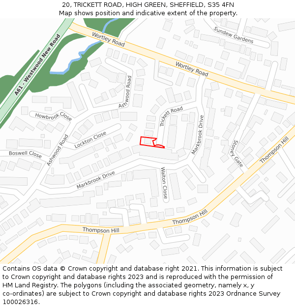 20, TRICKETT ROAD, HIGH GREEN, SHEFFIELD, S35 4FN: Location map and indicative extent of plot