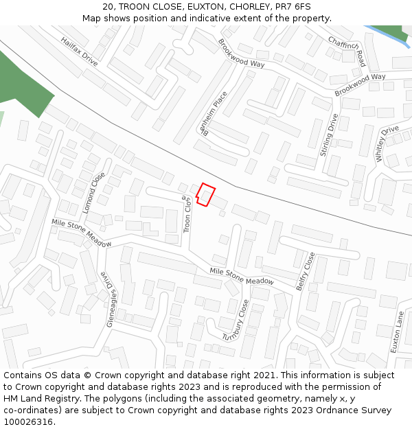 20, TROON CLOSE, EUXTON, CHORLEY, PR7 6FS: Location map and indicative extent of plot