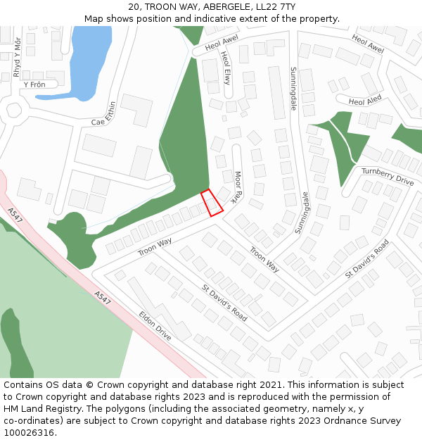 20, TROON WAY, ABERGELE, LL22 7TY: Location map and indicative extent of plot