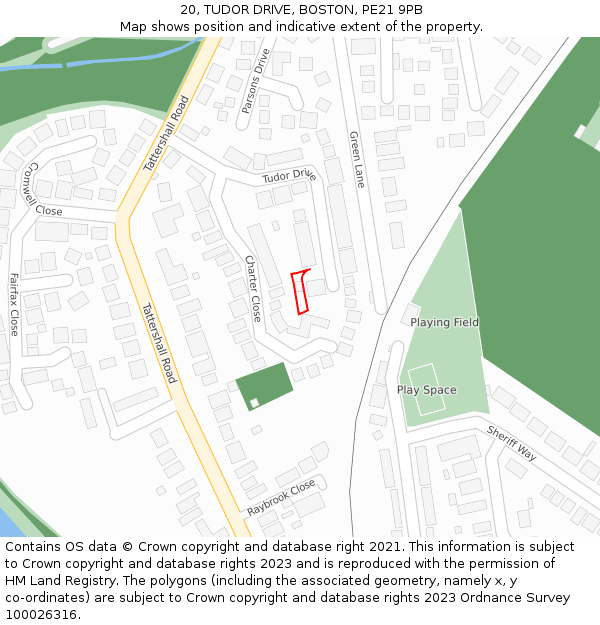 20, TUDOR DRIVE, BOSTON, PE21 9PB: Location map and indicative extent of plot