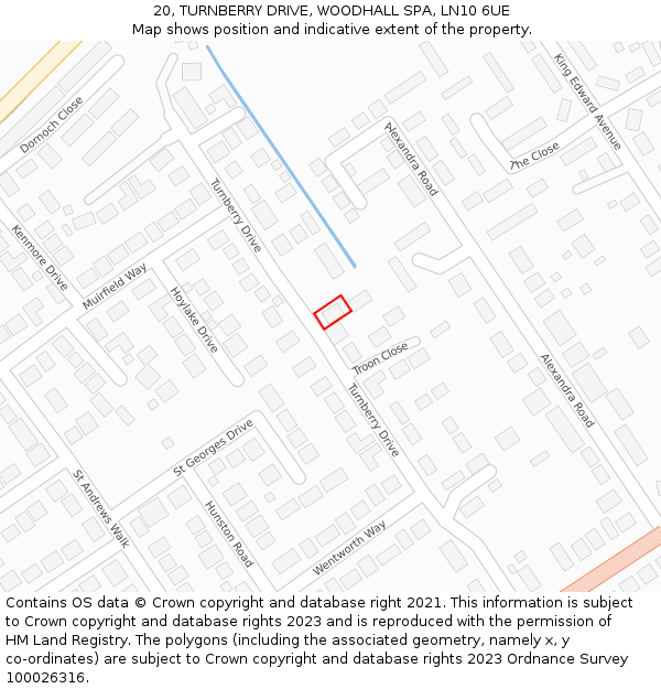20, TURNBERRY DRIVE, WOODHALL SPA, LN10 6UE: Location map and indicative extent of plot