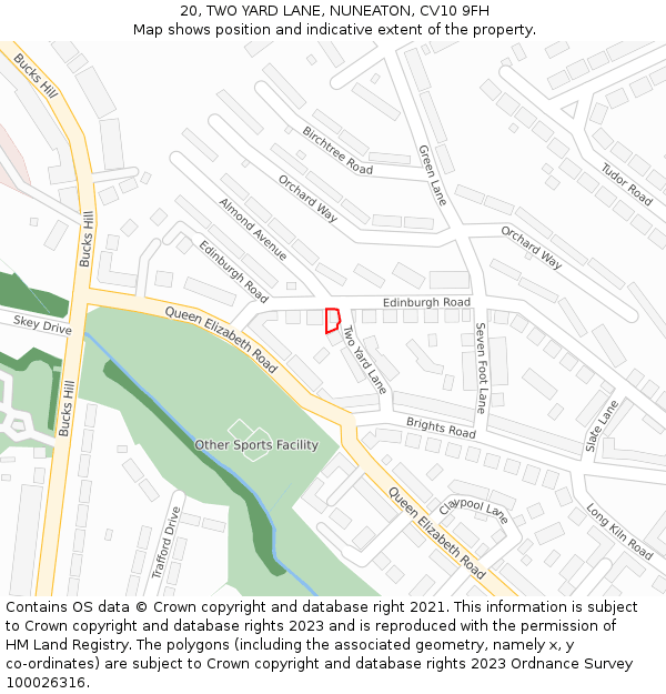 20, TWO YARD LANE, NUNEATON, CV10 9FH: Location map and indicative extent of plot
