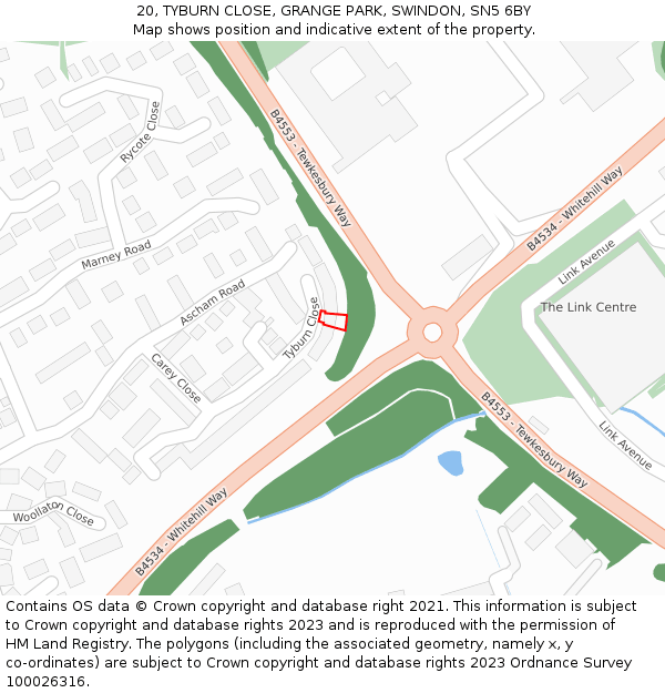 20, TYBURN CLOSE, GRANGE PARK, SWINDON, SN5 6BY: Location map and indicative extent of plot