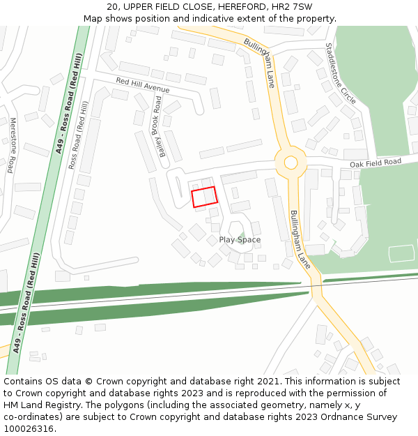 20, UPPER FIELD CLOSE, HEREFORD, HR2 7SW: Location map and indicative extent of plot
