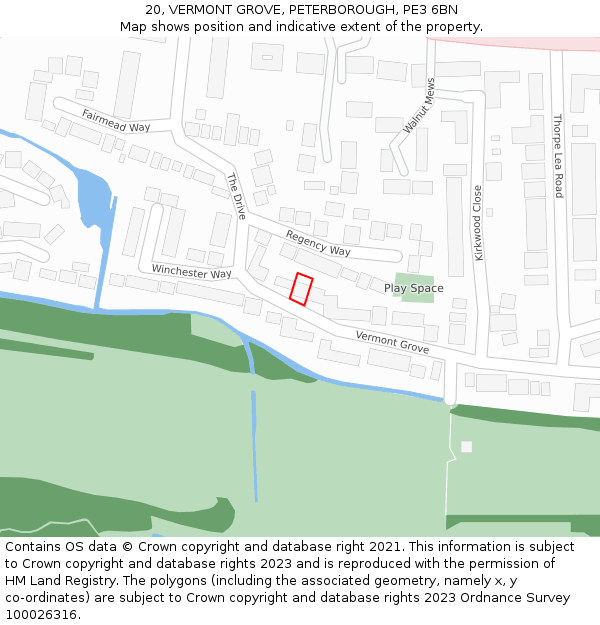 20, VERMONT GROVE, PETERBOROUGH, PE3 6BN: Location map and indicative extent of plot