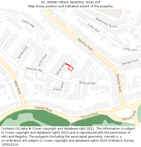 20, VERNEY MEWS, READING, RG30 2NT: Location map and indicative extent of plot