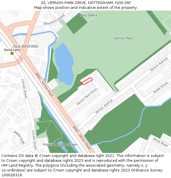 20, VERNON PARK DRIVE, NOTTINGHAM, NG6 0AF: Location map and indicative extent of plot