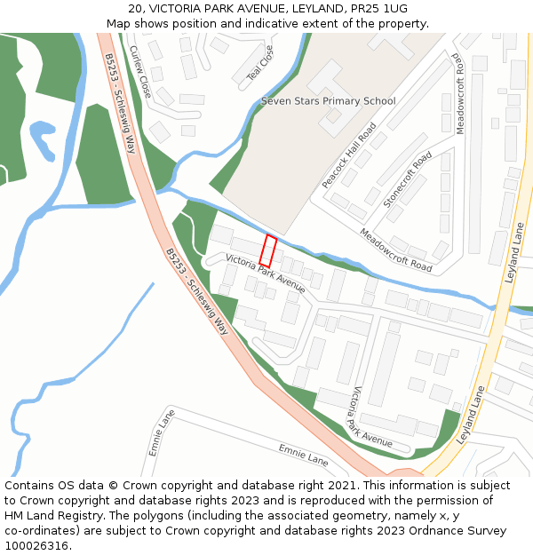 20, VICTORIA PARK AVENUE, LEYLAND, PR25 1UG: Location map and indicative extent of plot