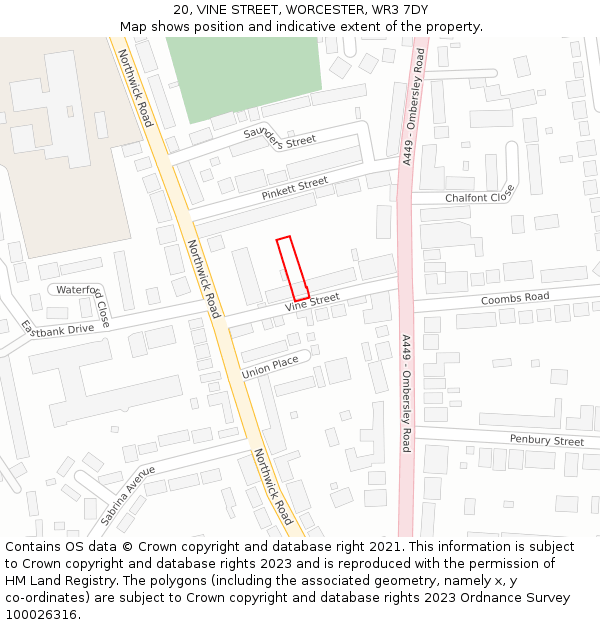 20, VINE STREET, WORCESTER, WR3 7DY: Location map and indicative extent of plot
