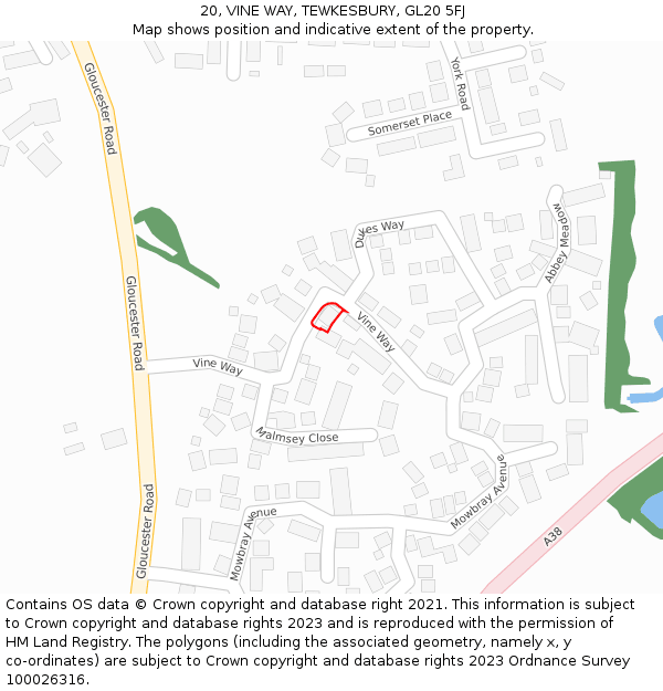 20, VINE WAY, TEWKESBURY, GL20 5FJ: Location map and indicative extent of plot